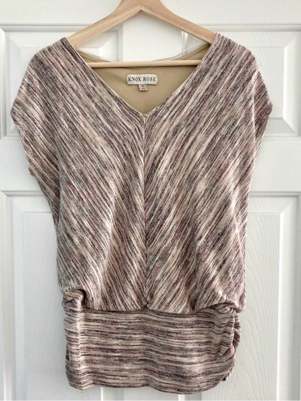 Knox Rose Marled Surplice Knit Top Medium Ruched Stretch Blouse